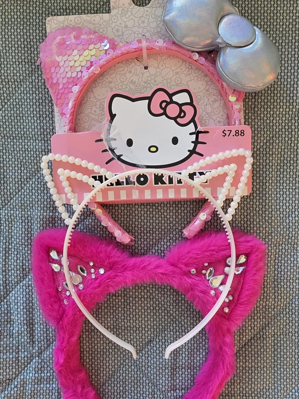 Hello Kitty Pink Sequin & Fuchsia Faux Fur Headband Set with Iridescent Bow